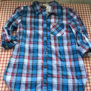 Forever 21 Blue & Red Plaid Button Up Size Small